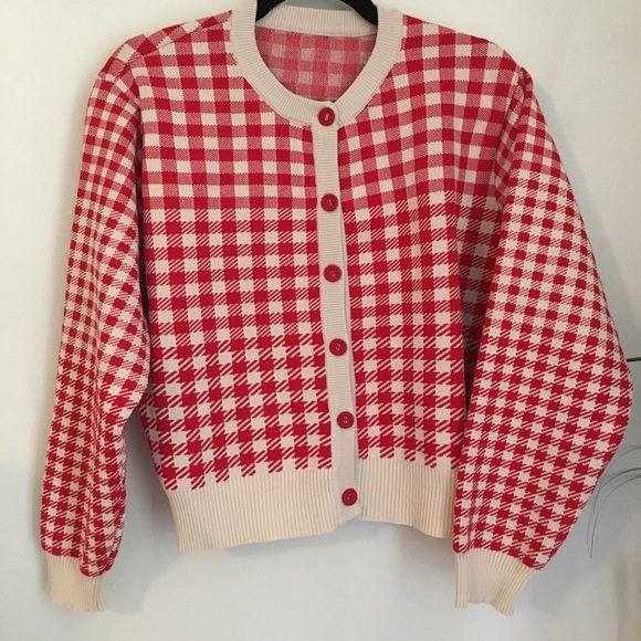 red check cardigan